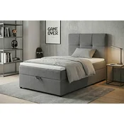 MID.YOU POSTELJA Z VZMETNICO 100 cm x 200 cm , tekstil, leseni material srebrne barve, svetlo siva