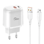 Konfulon Kucni punjac JK82 + DC64, PD 20W, QC 18W, sa kablom USB, Beli
