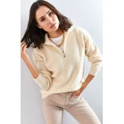 Bianco Lucci Womens Zippered Turtleneck Oversize Knitwear Sweater