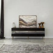 Hanah Home TV Komoda Leon, 180x59x35 cm, Crno-Zlatne boje