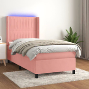 Greatstore Box spring postelja z vzmetnico LED roza 80x200 cm žamet