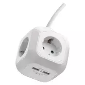 Podaljšek - kocka 1,9 m/4 vtičnice/beli/PVC/z USB/1,5 mm2
