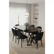 Hanah Home trpezarijski set Arvon, sto i 6 stolica, ploca u dekoru crnog mermera, crna tkanina Babyface