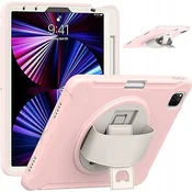 Nikcorp Vzdržljiv ovitek za iPad Air 5/4 in Pro 11, roza | 360° vrtljivo stojalo, ergonomski ročaj in prostor za pisalo