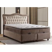 Casa Padrino Luxury Art Deco Double Bed Cream/Brown - Different Sizes - Solid Wood Bed with Headboard and Mattress - Bedroom Furniture - Hotel Furniture - Luxury Furniture - Luxury Furnishings