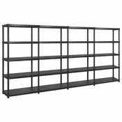 vidaXL Regal s policami 5-nadstropni črn 366x45,7x185 cm plastika