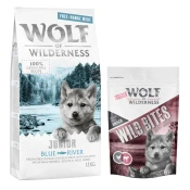 12 kg suhe hrane Wolf of Wilderness + Snack gratis! - Junior Blue River - piščanec proste reje in losos + Leafy Willows - teletina & piščanec