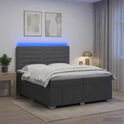 vidaXL LED posteljni pod z vzmetnico Temno siva 200 x 200 cm Blago