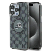 slomart Etui Karl Lagerfeld IML Monogram Karl & Choupette Head MagSafe za iPhone 15 Pro Max - črno