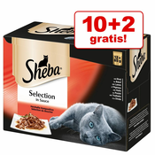 10 + 2 gratis! Sheba Selection in Sauce (v omaki) vrečke 12x85 g - Delikatesse in Gelee različice perutnine