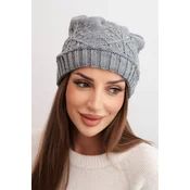 Kesi Womens winter hat with wool and decorative weave with pearls K470 dark gray