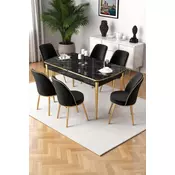 HANAH HOME Rasklopivi trpezarijski sto i stolice (7 delova) Nira Black Marble Gold Black