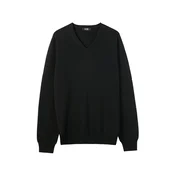 GOBI Cashmere Pulover Mens Essential Cashmere V-Neck Sweater črna