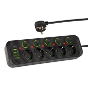 Podaljšek 5 vtičnic 4xUSB 1xUSB-C 5m črn