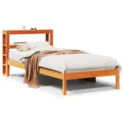 Vidaxl Posteljni okvir z vzglavjem voščeno rjava 75x190 cm borovina