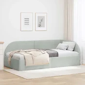 vidaXL Kotna postelja z vzglavjem Svetlo siva 100 cm x 200 cm blago