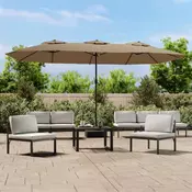 Dvostruki vrtni suncobran s LED svjetlima smedesivi 449x265 cm