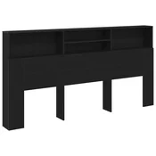 Vidaxl Posteljna glava s polico Črna Orehovina 200 x 19 x 103,5 cm
