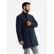 Ombre Mens coat with asymmetrical fastening and high collar - navy blue