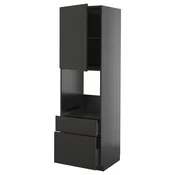 METOD/KNIVSHULT Vsk omara za pečico+vr/2lč/1s/1v pr, črno siva/Nickebo mat antracitna, 60x60x200 cm