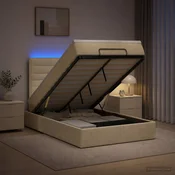 vidaXL Otomanska postelja z vzmetnico in LED Krem 120 x 200 cm Blago