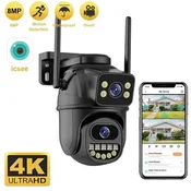 KJB Zunanja WiFi nadzorna kamera 4K 8 MP z dvema objektivoma in PTZ 8 MP, kartica 64 GB, vtič EU