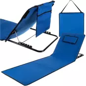 Podloga za plažo z naslonom in vzglavnikom – zložljiva, 150 × 50 cm, modra