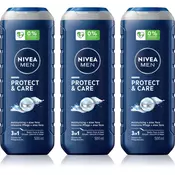Nivea Men Protect & Care gel za prhanje za moške 3x500 ml (ugodno pakiranje)