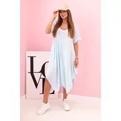 Kesi Włoski Damenkleid aus Viskose mit kurzen Ärmeln und ausgestelltem Saum blue
