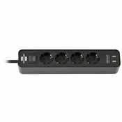 PODALJŠEK S STIKALOM ECOLOR 4x ŠUKO 2x USB 1,5m H05VV-F 3x1,5mm ČRN | Topdom