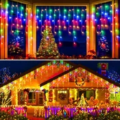 Nikcorp LED svetlobna zavesa 30 m 960 LED časovnik večbarvna vodoodporna 90 visečih trakov PVC, napajalni kabel 3,5 m, 6 W, 30 V