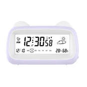 INF Polnilna mačja budilka z nočno lučjo, prikazom temperature in dremežem Purple, (5000290732)