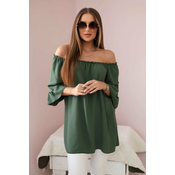 Spanish blouse with ruffles on the khaki sleeve