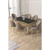Hanah Home trpezarijski set Pem, sto i 6 stolica, ploca u dekoru Sonata, zlatne noge, kapucino tkanina Babyface