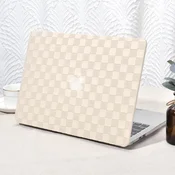 Zaščitni Ovitek za Apple MacBook Air 13,6 M2/M3 A3113 A2681 – PVC Usnje Tartan z Zaščito Tipkovnice Bež