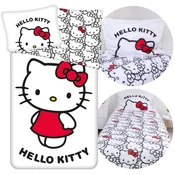 HELLO KITTY HELLO KITTY Bela, DVOJNA, bombažna otroška posteljnina z zadrgo, 100% BOMBAŽ 140x200cm+70x90cm OEKO-TEX
