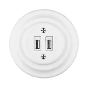 Reblig - Porcelanska retro USB uticnica za napajanje sa okvirom 2x USB-A bela