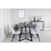 Venture Design Jedilna miza in stol komplet Marina, miza 75x180x90 cm, stol 57x76,5x50 cm, črna, svetlo siva