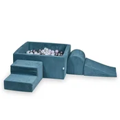 shumee Penasto igrišče z bazenom 90x90x40 Corduroy Blue 400 žogic: biserna, srebrna, svetlo roza biserna, svetlo modra biserna