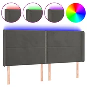 Vidaxl LED posteljno vzglavje temno sivo 163x16x118/128 cm žamet