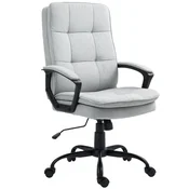 HOMCOM Ergonomični pisarniški stol z visokim naslonjalom in naslonom za roke, pisarniški vrtljivi stol z nastavljivo višino in funkcijo zibanja, 63x70x102-112 cm, siva