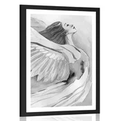 Plakat s paspartujem svobodni angel v črnobeli varianti - 30x45 no frame