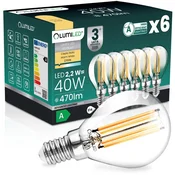 LUMILED 6x LED žarnica E14 krogla P45 2,2 W 470 lm = 40 W 2700 K topla 360° žarnica z žarilno nitko razreda A