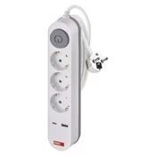 Podaljšek 2 m/3 vtičnice/s stikalom/beli/1x USB-A + 1x USB-C/1,5 mm2