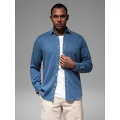 Ombre Mens denim shirt with lyocell and embroidery on the chest - blue
