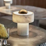 Tom Dixon LED namizna svetilka Stone na baterije, zlata barva, višina 19 cm - Dnevna soba/jedilnica - Dizajn - belo marmoriran, zlato