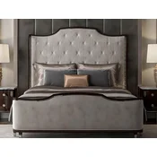 Casa Padrino luxury Art Deco double bed gray/dark brown/silver - Noble solid wood bed with headboard - Bedroom furniture - Hotel furniture - Art Deco furniture - Luxury Art Deco furnishings