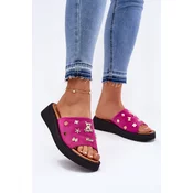 Womens Suede Slippers With Pins Fuchsia Vinceza 66741