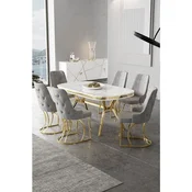 Hanah Home trpezarijski set Epal, sto i 6 stolica, ploca u dekoru belog mermera, zlatne noge, siva tkanina Babyface