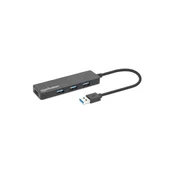 Manhattan USB hub – 4-portni USB 3.0 Type-A hub, USB-A muško na 4 USB-A ženska prikljucka, crna 164900
